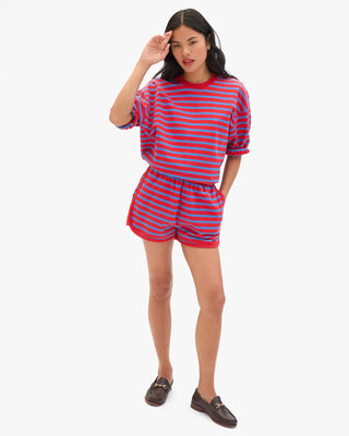 Clare V. Le Jogging Short, Red Bright Cobalt Stripe