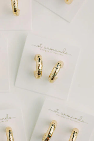 Vintage Style Hoop Earrings, Hammered Gold