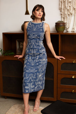 Anna Cate Vince Midi, Navy Embroidery