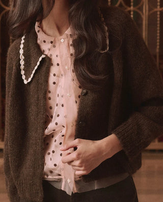 The Great The Crochet Collar Cardigan, Chocolate Brown