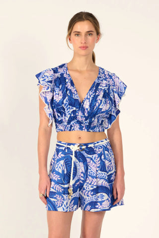 Poupette St Barth Chantal Shorts, Blue Holy Snake