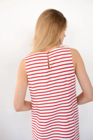 Marea Presley Shift Dress, Red White Nautical Stripe