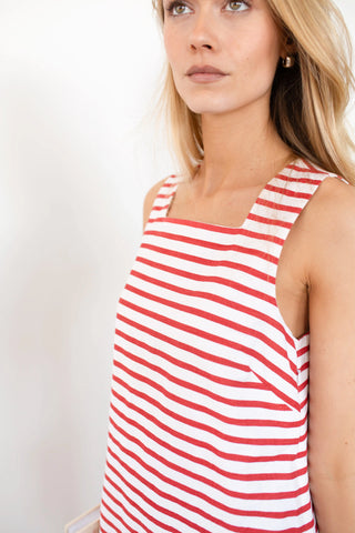 Marea Presley Shift Dress, Red White Nautical Stripe