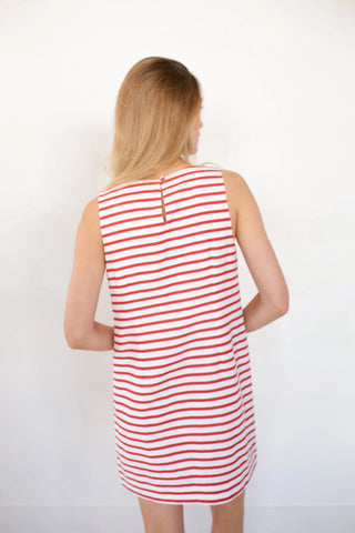 Marea Presley Shift Dress, Red White Nautical Stripe