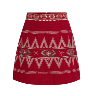 Emporio Sirenuse Giuliana Ballerina Embroidery Skirt, Red Dahlia