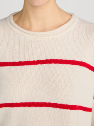 Frame The Rolled Hem Sweater, Cream Stripe