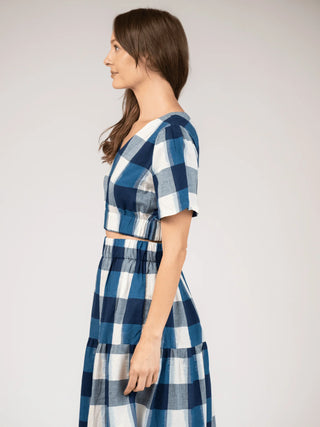 Beau & Ro Abby Top, Navy Check Ikat