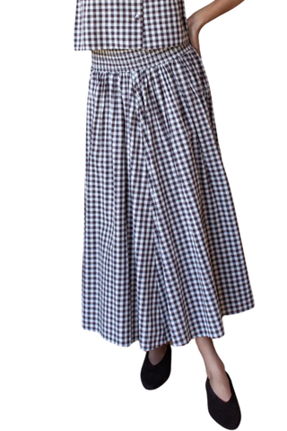 Love Tomas Smocked Maxi Skirt, Cocoa Gingham