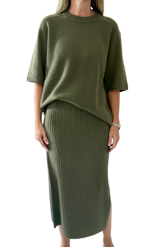 White & Warren Cashmere Skirt, Deep Olive