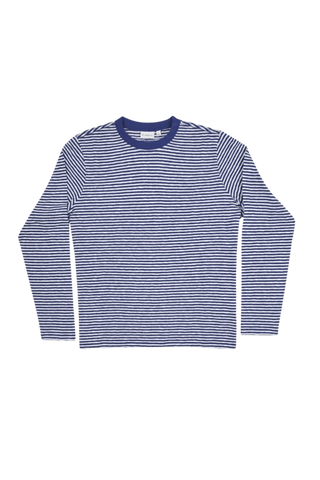 Clare V. Long Sleeve Tee, Navy Cream Mini Stripe