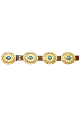 TS Christina Greene Turquoise & Brass Concho Belt, Brown