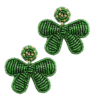 Beaded Bow Earrings, Green