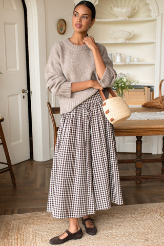 Love Tomas Smocked Maxi Skirt, Cocoa Gingham