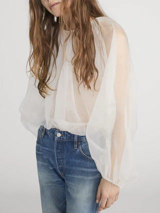 Frame The Sheer Balloon Blouse, Cream