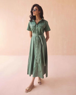 Omika Amira Shirtdress, Solid Palm