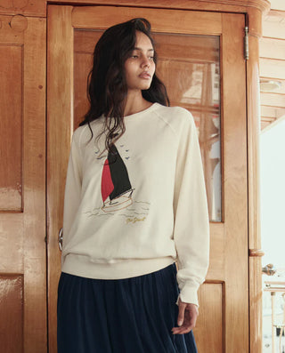 The Great The College Sweatshirt Sailing Boat Applique, Washed White