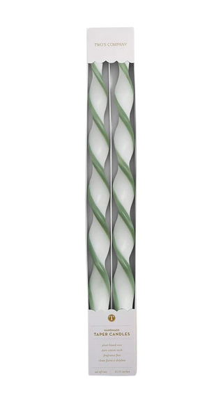 Twist & Glow Ribbon Tapered Candles, Green