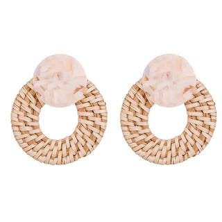 Rattan Bali Doorknocker Statement Earrings, Blonde
