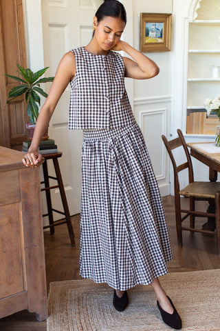 Love Tomas Smocked Maxi Skirt, Cocoa Gingham