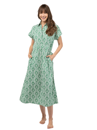 Beau & Ro Lisa Midi Dress, Flower Check Green