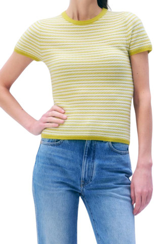 White & Warren Cashmere Striped Tee, Citronelle Stripe