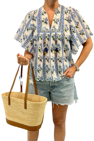 Bell Angel Top, Blue Floral Stripe