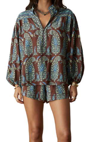 BOTEH Calico Yoke Smock Blouse, Cocoa