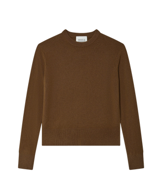 White & Warren Cashmere Rib Trim Crewneck, Golden Brown