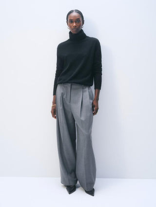 White & Warren Cashmere Rib Trim Easy Turtleneck, Black