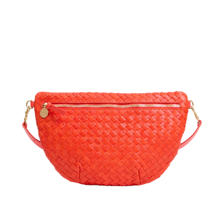 Clare V. Grande Fanny Medium Woven Diagonal, Bright Poppy
