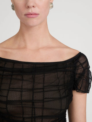 Frame The Off Shoulder Mesh Top, Black