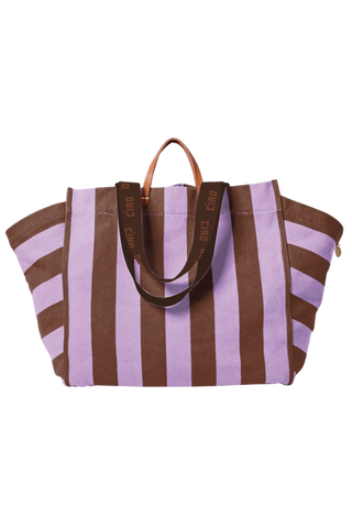 Clare V. Canvas Beach Tote, Jacaranda Hazelnut Stripe
