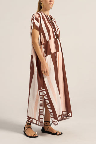 Ilio Nema Thaddeus Caftan, Pink/Brown Sarong Voile
