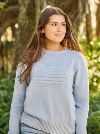 Beau & Ro American Flag Sweater, Tonal Light Blue