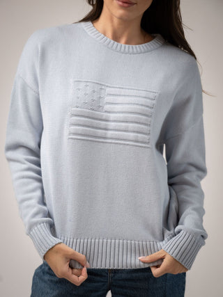 Beau & Ro American Flag Sweater, Tonal Light Blue