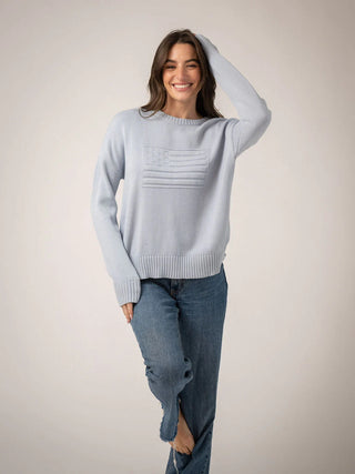 Beau & Ro American Flag Sweater, Tonal Light Blue
