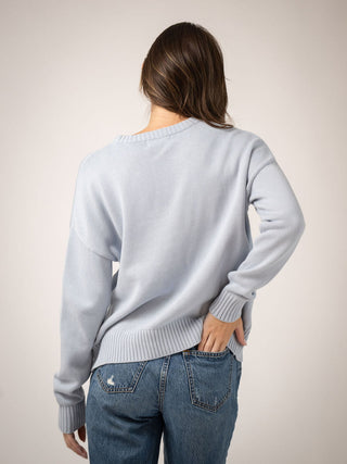 Beau & Ro American Flag Sweater, Tonal Light Blue