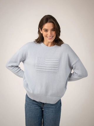 Beau & Ro American Flag Sweater, Tonal Light Blue