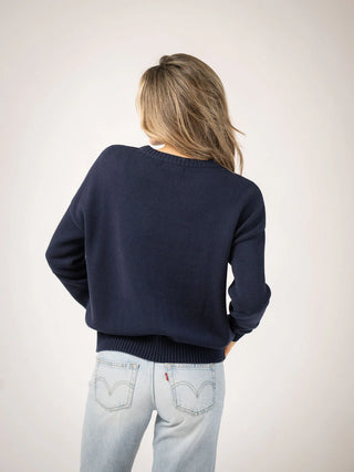 Beau & Ro American Flag Sweater, Tonal Navy Blue