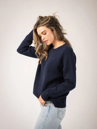 Beau & Ro American Flag Sweater, Tonal Navy Blue