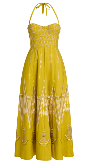 Emporio Sirenuse Lotty Papyrus Embroidery Dress, Golden Green