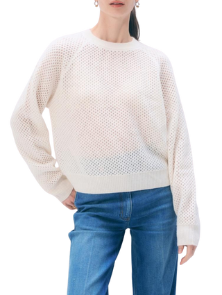 White & Warren Cashmere Mesh Sweatshirt, Soft White