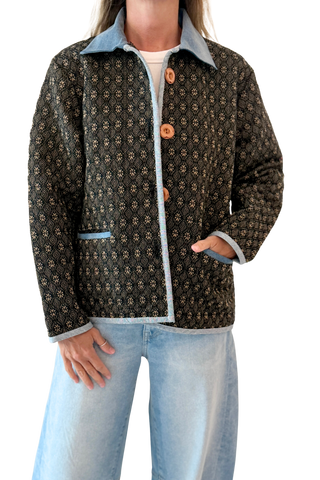 Barn Coat, Black & Camel Coverlet