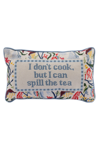 Furbish Studio Needlepoint Pillow, Spill the Tea