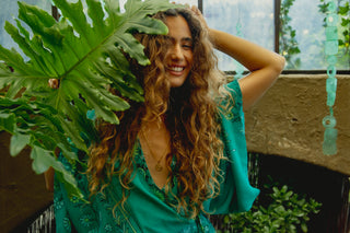BOTEH Darjeeling Silk Robe Mini, Jade