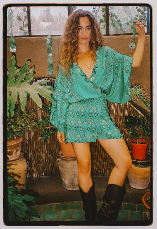 BOTEH Darjeeling Silk Robe Mini, Jade
