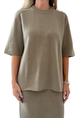 White & Warren Cashmere Oversized Tee, Soft Shale