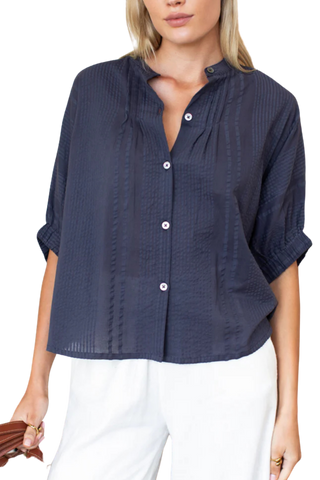 TS Love Tomas Mandarin Collar Top, Midnight Seersucker