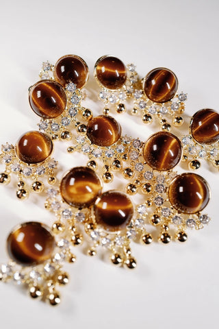 Tiger's Eye Crystal Fringe Statement Earrings