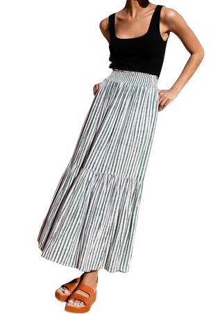 Love Tomas Shirred Skirt, Moss Stripe